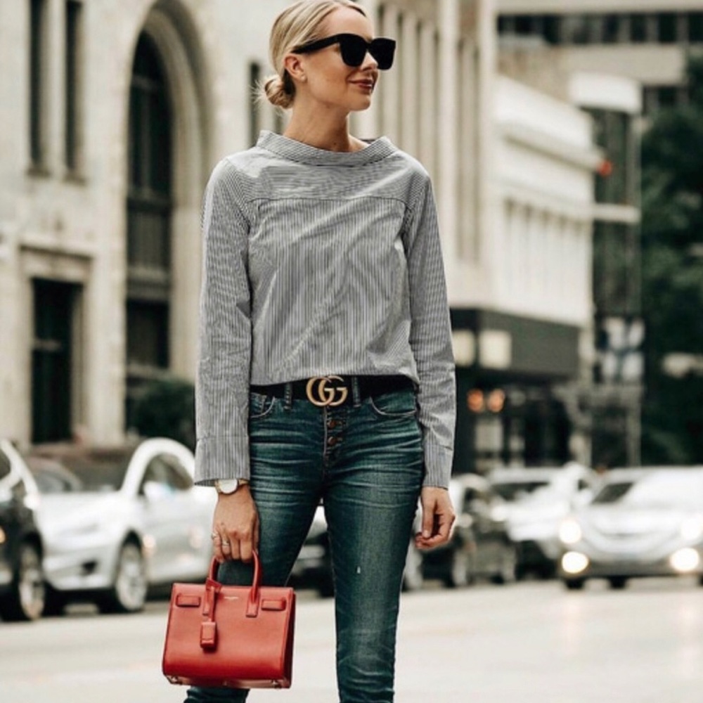 J. Crew Funnelneck Striped Pullover Blouse Shirt